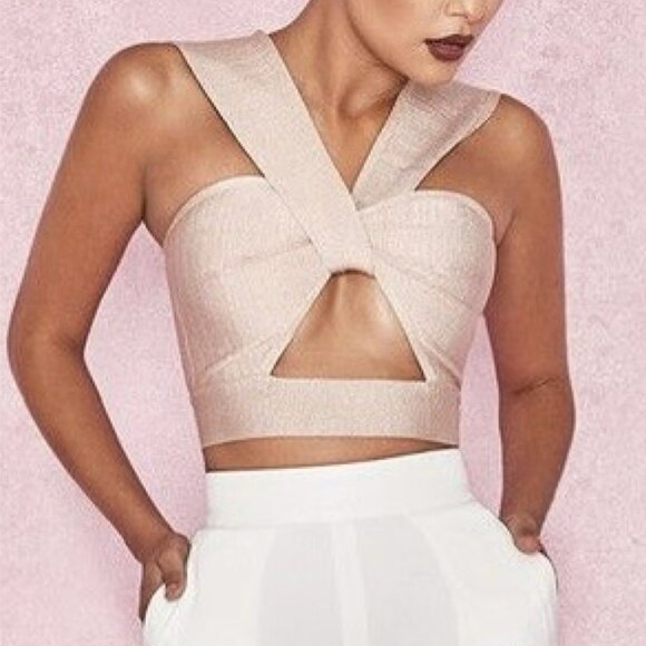 House of CB Ermima Taupe Bandage Crop Top Women’s Size Medium - Picture 1 of 8